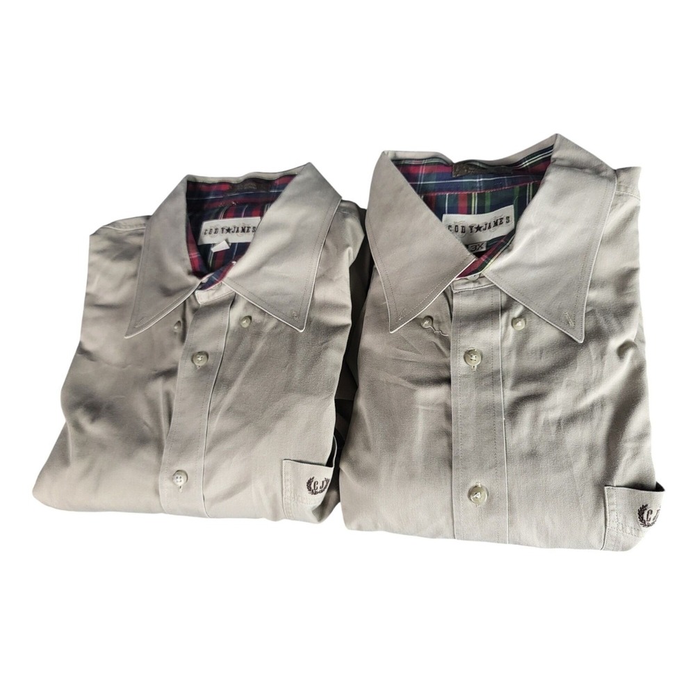 Cato James Western Shirts Men 3XL Beige Plaid Trim Cotton Button Down Lot Of 2